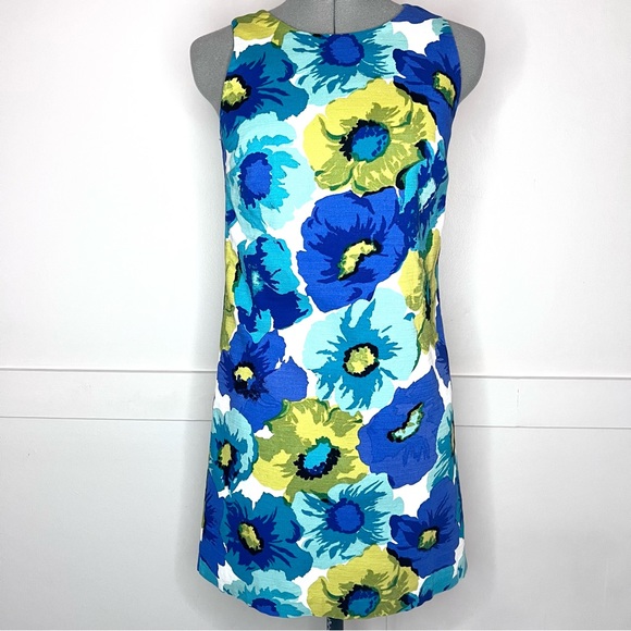 LOFT Retro Sleeveless Blue Green Floral Dress Size: 2 - Picture 8 of 8